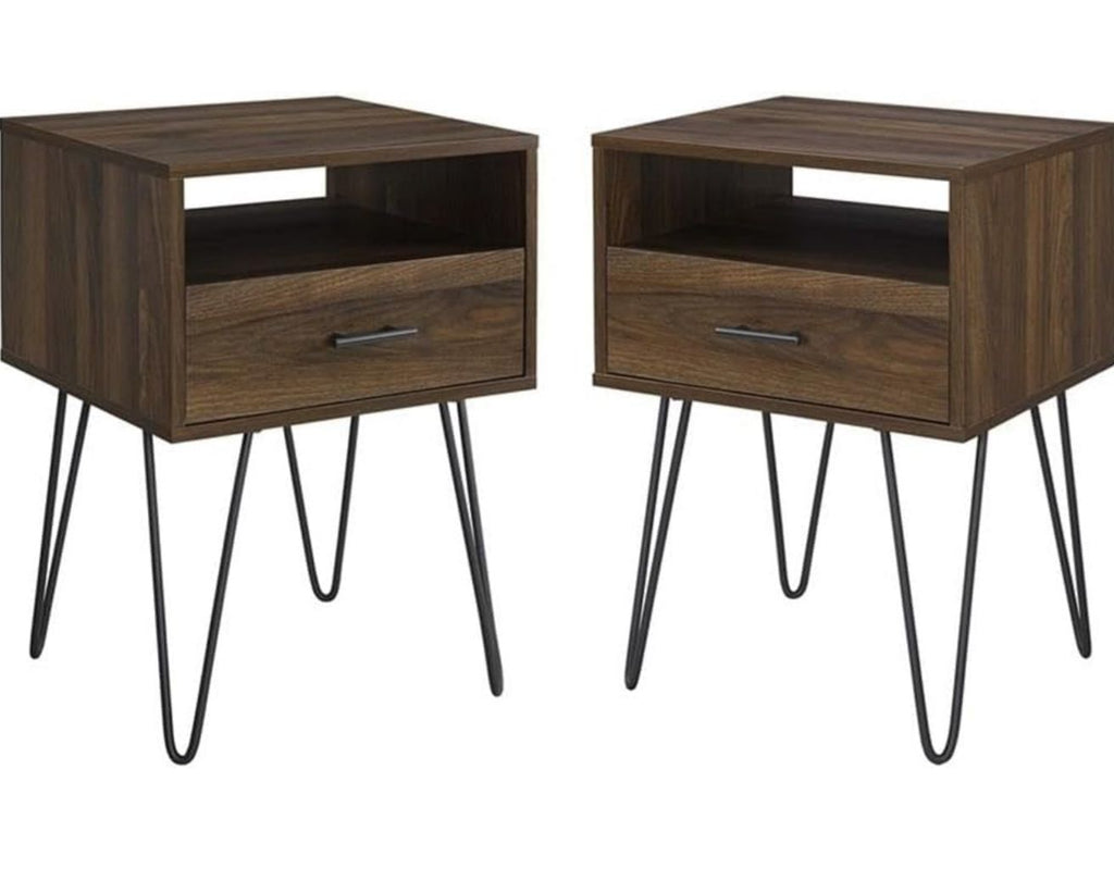Set of 2 18” Modern Hairpin Leg Nightstands - Dark Walnut