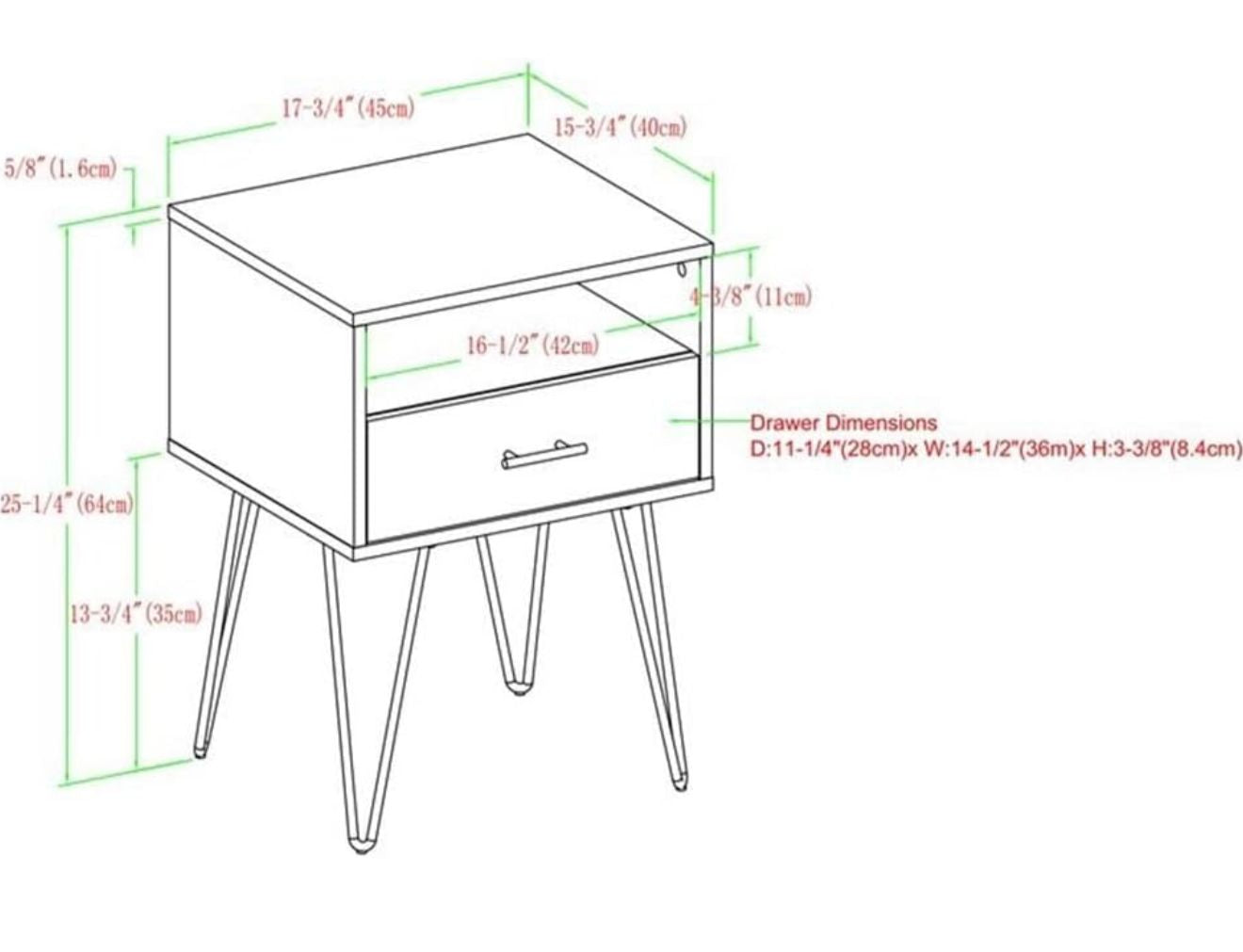 Set of 2 18” Modern Hairpin Leg Nightstands - Dark Walnut
