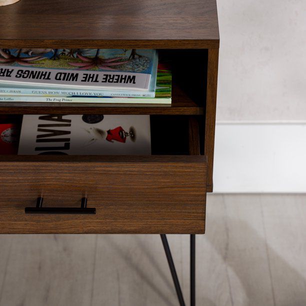 Set of 2 18” Modern Hairpin Leg Nightstands - Dark Walnut
