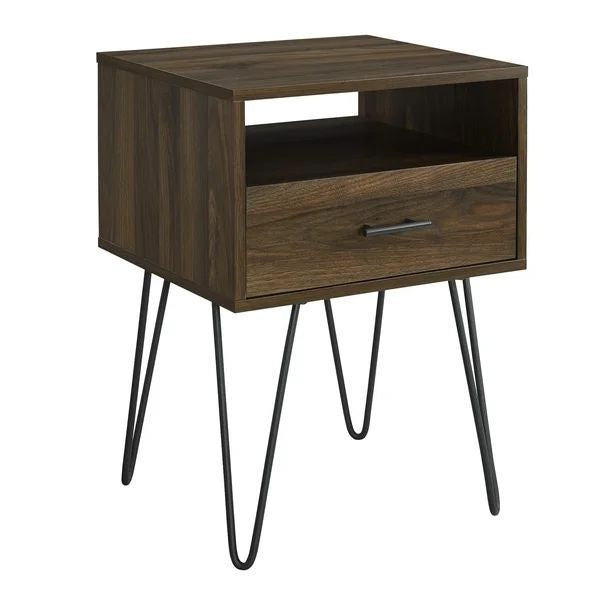 Set of 2 18” Modern Hairpin Leg Nightstands - Dark Walnut
