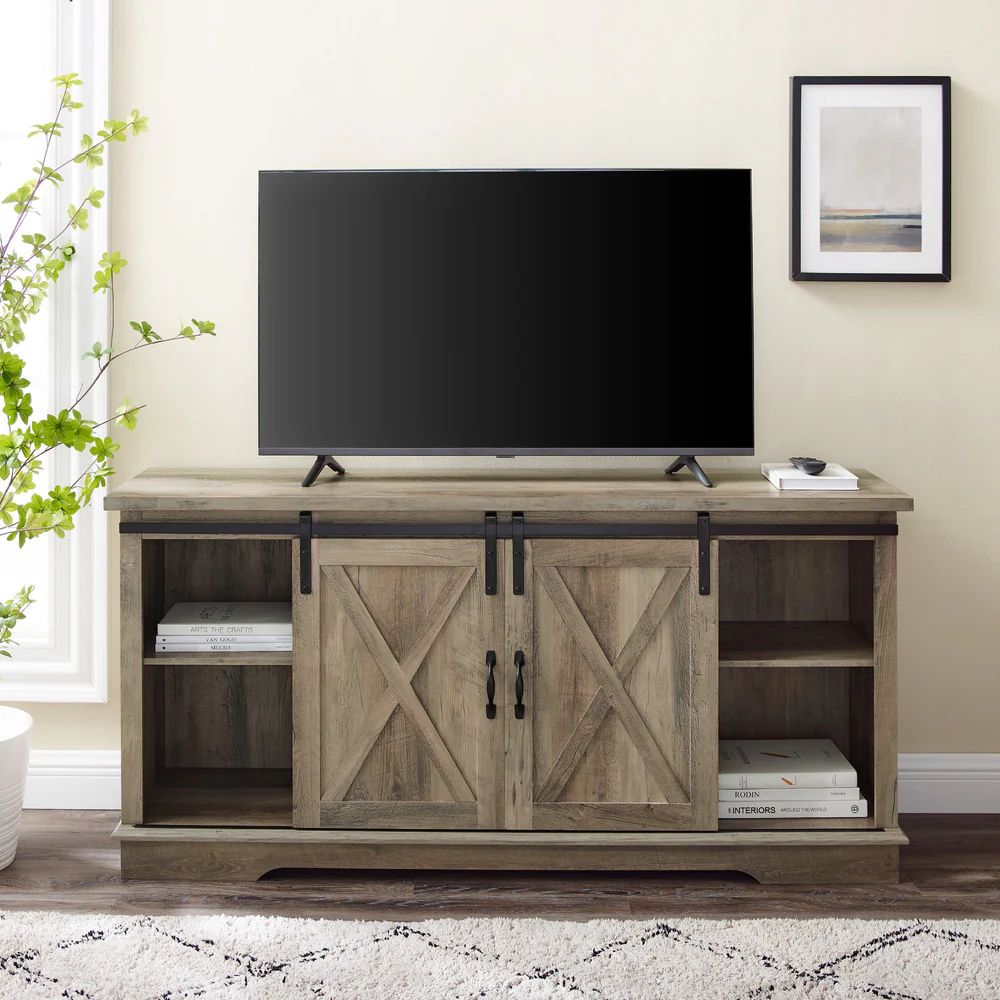 58" Sliding Barn Door TV Stand - Grey Wash