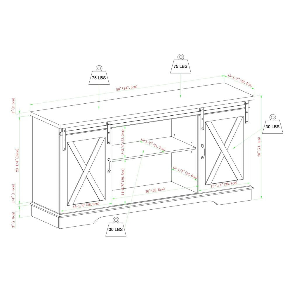 58" Sliding Barn Door TV Stand - Grey Wash