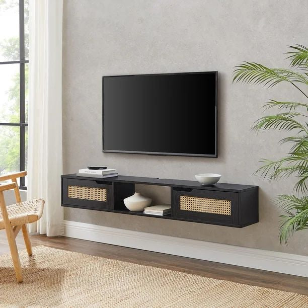 Modern Floating Rattan-Door TV Stand