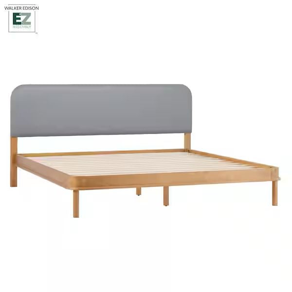 Contemporary Solid Wood Platform Bed with Curved Upholstered Headboard