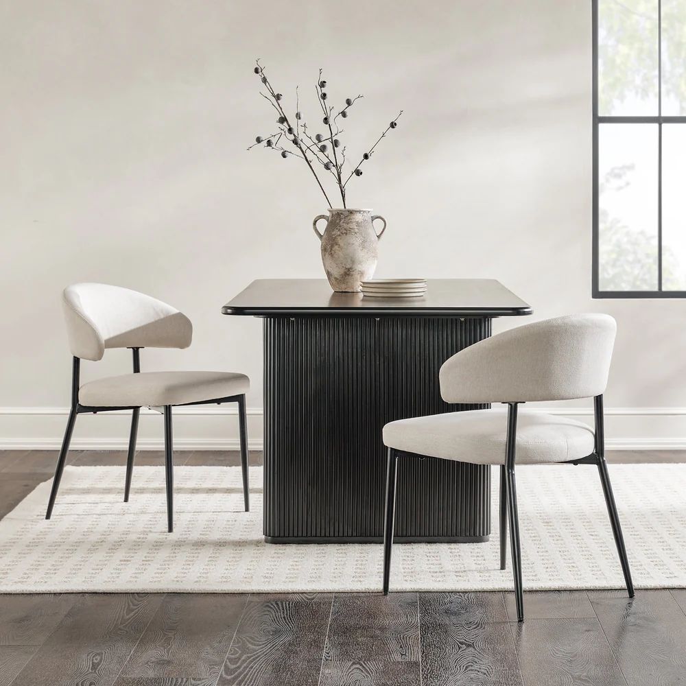 Set of 4 Modern Upholstered Curved Dining Chair - Ivory