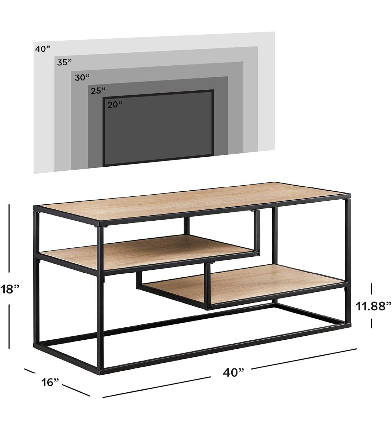 Maya 40" TV Stand in Coastal Oak Finish & White Metal