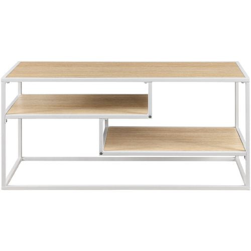 Maya 40" TV Stand in Coastal Oak Finish & White Metal