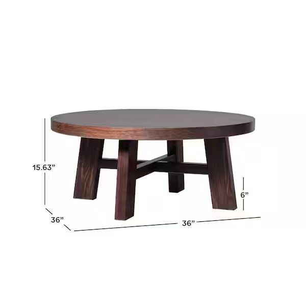 Colt 36 in. Espresso Rustic Round Solid Wood Coffee Table