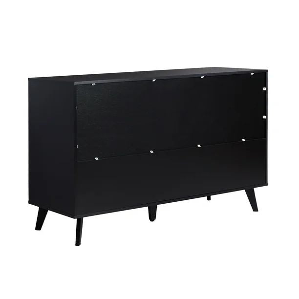 Simple Wood 6 Drawer Dresser with Cut Out Handles - Black