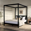 Minimalist Black Wood Frame King Plank Canopy Bed