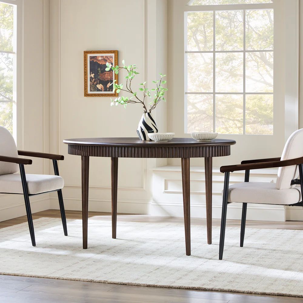 Samantha Modern Fluted Wooden 52" Oval Dining Table