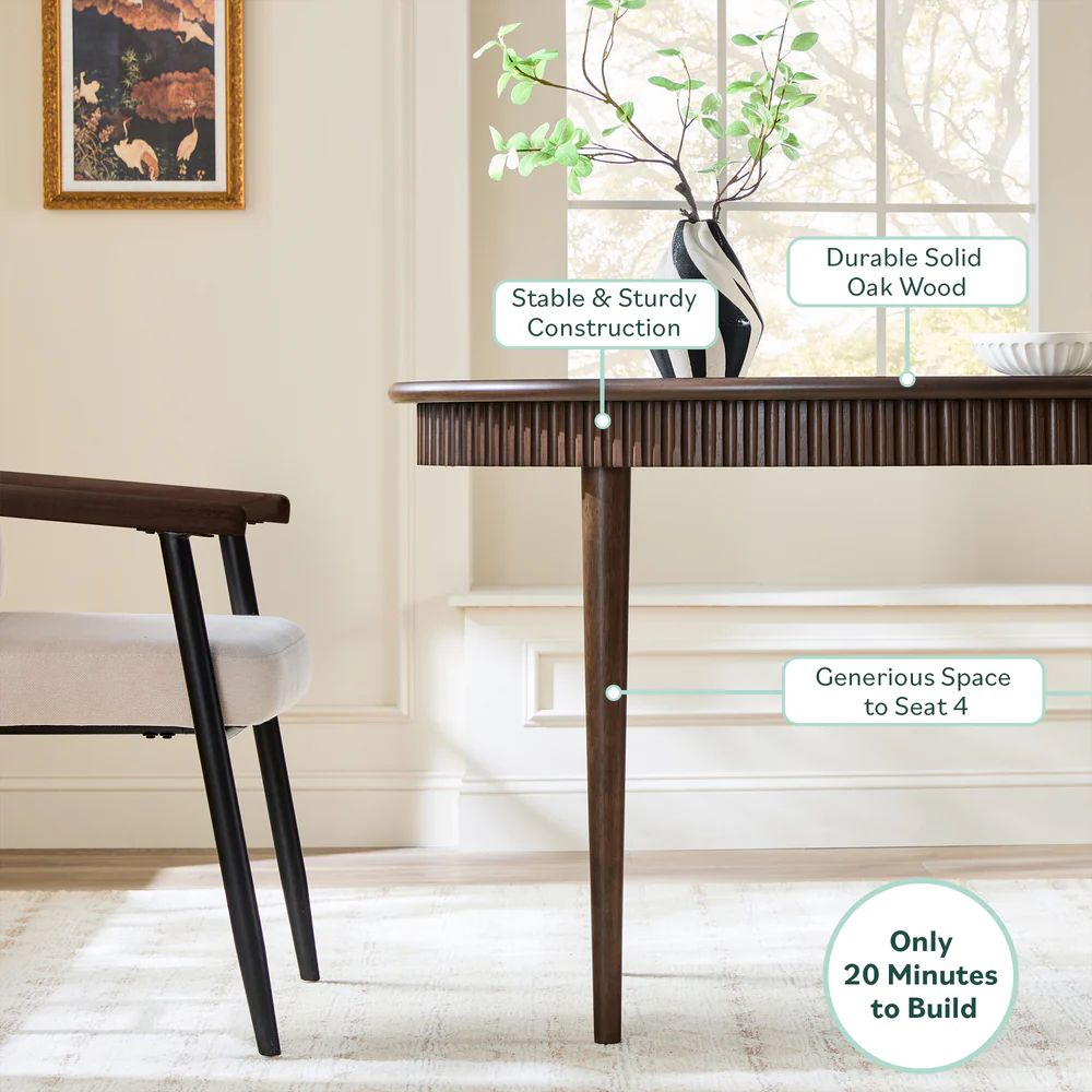 Samantha Modern Fluted Wooden 52" Oval Dining Table