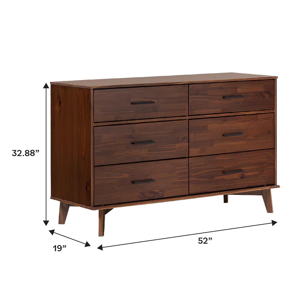 6-Drawer Modern Solid Wood Dresser with Metal Handles