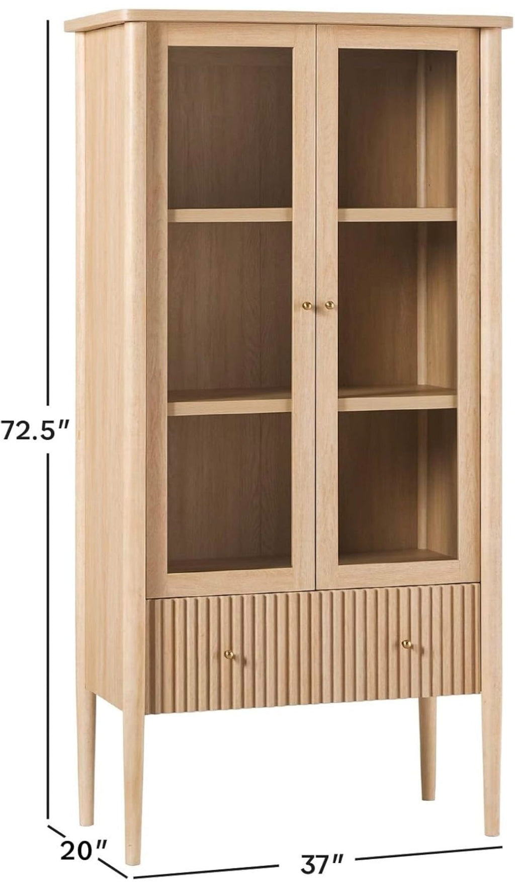 Samantha Modern Fluted Glass Bookcase Cabinet with Drawer