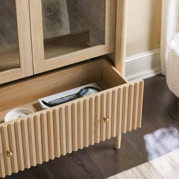 Samantha Modern Fluted Glass Bookcase Cabinet with Drawer