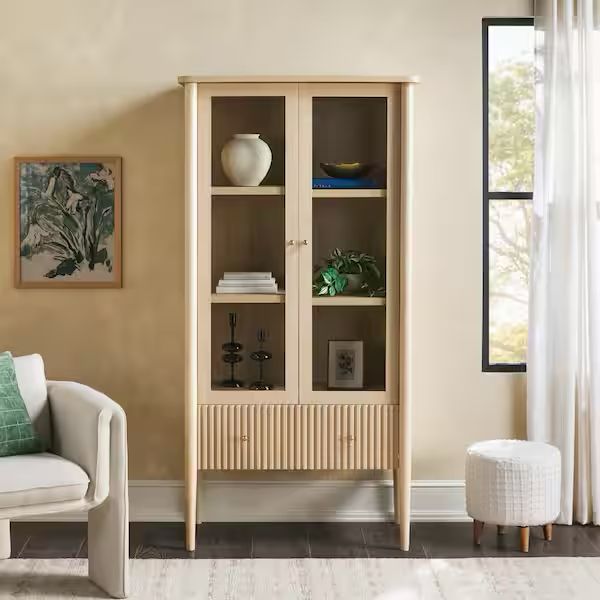 Samantha Modern Fluted Glass Bookcase Cabinet with Drawer