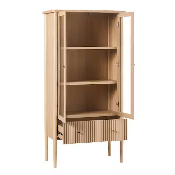 Samantha Modern Fluted Glass Bookcase Cabinet with Drawer