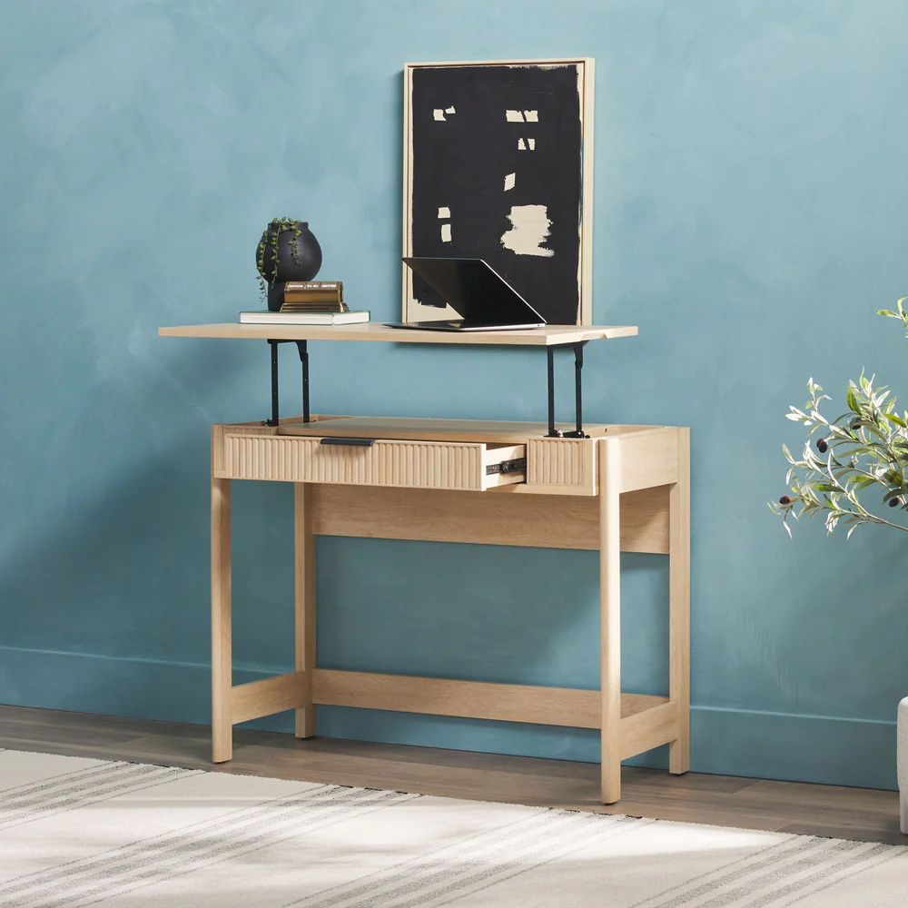 Holmes Modern Scandinavian Reeded Writing Standing Desk-Coastal Oak