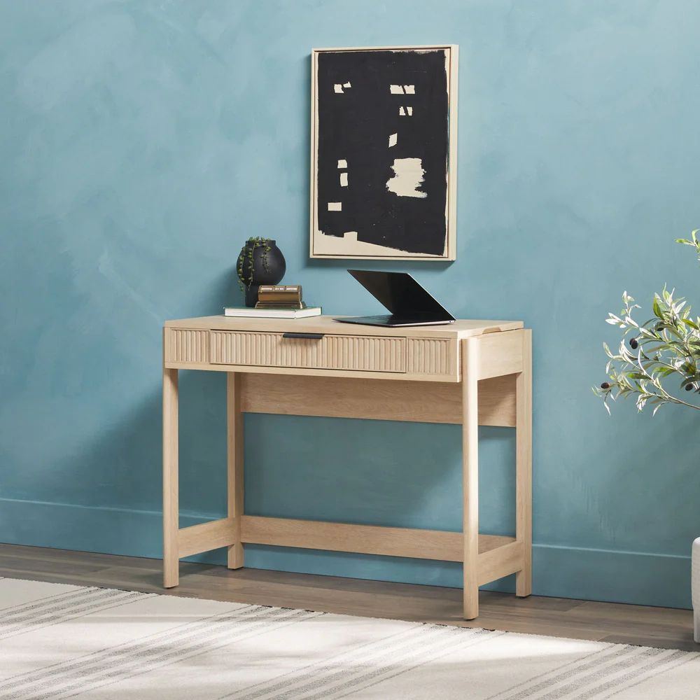 Holmes Modern Scandinavian Reeded Writing Standing Desk-Coastal Oak