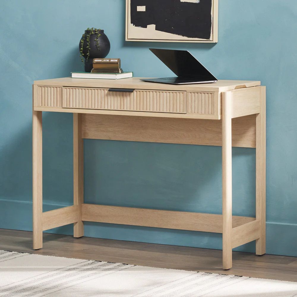 Holmes Modern Scandinavian Reeded Writing Standing Desk-Coastal Oak