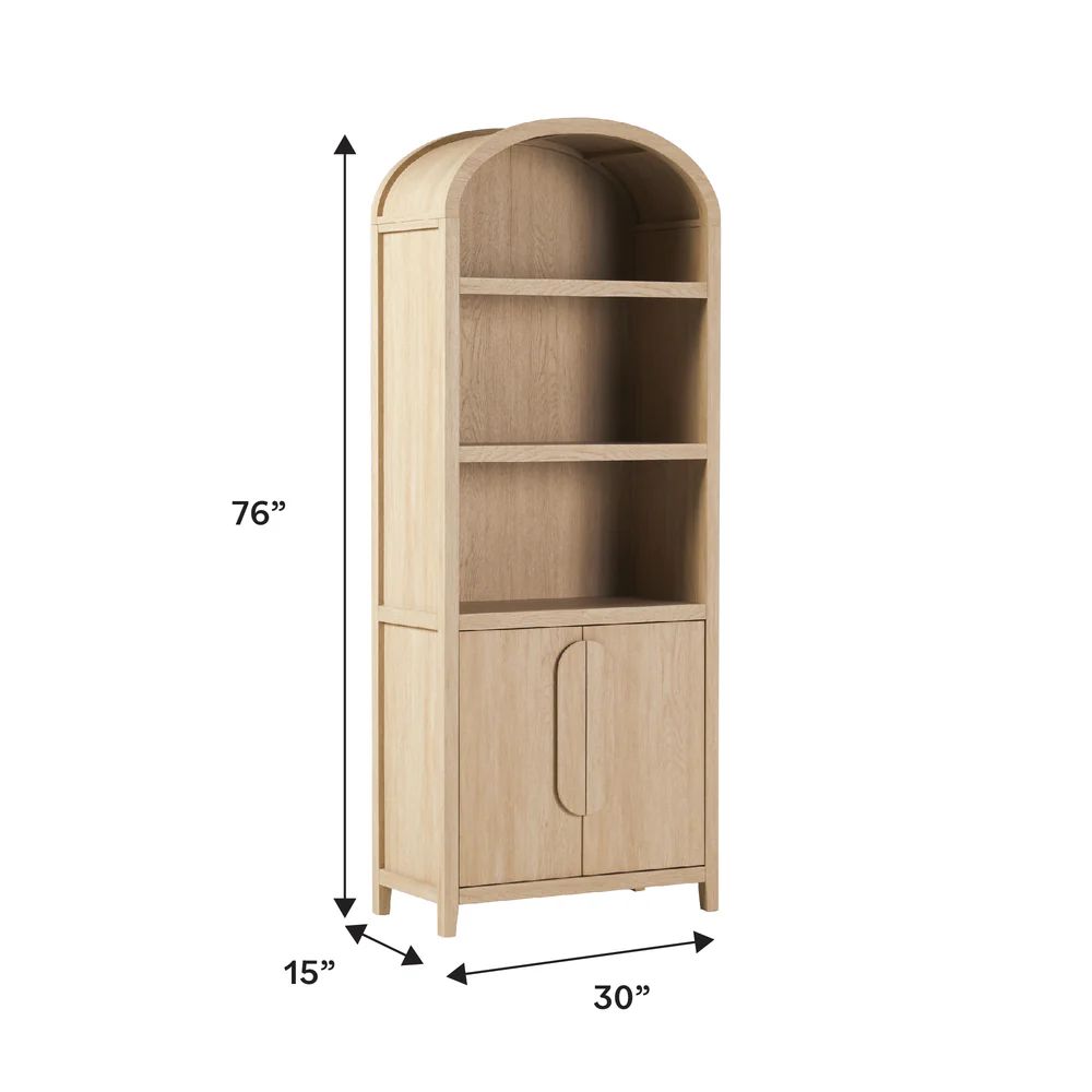 Chantelle Modern Arched Bookshelf with Cabinet-Black