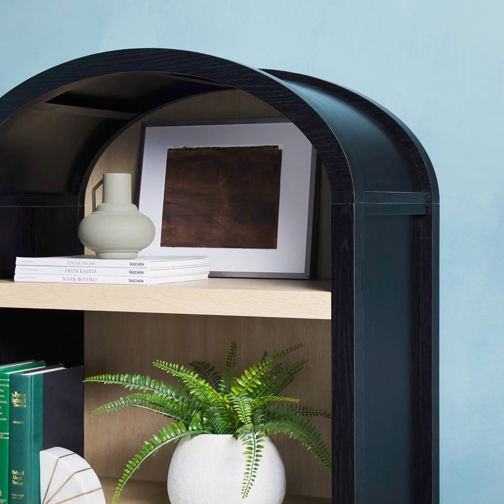 Chantelle Modern Arched Bookshelf with Cabinet-Black