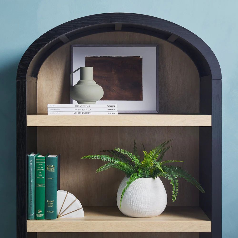 Chantelle Modern Arched Bookshelf with Cabinet-Black