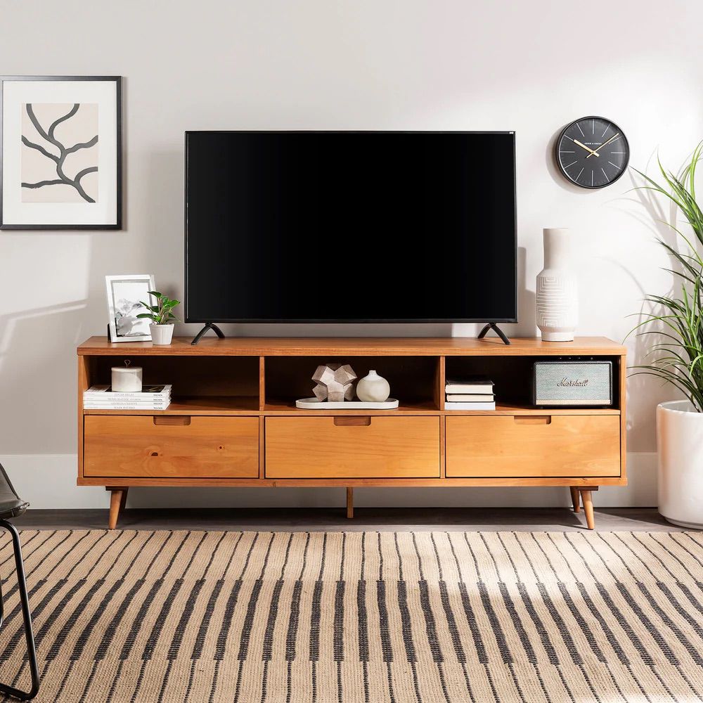 Sloane 70" 3 Drawer Solid Wood TV Stand - Caramel