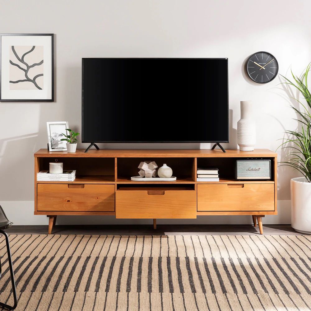 Sloane 70" 3 Drawer Solid Wood TV Stand - Caramel