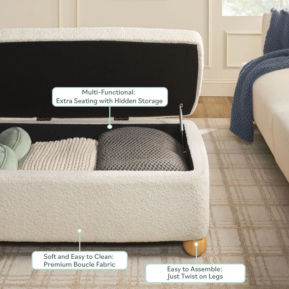 Linley Contemporary Boucle Upholstered Large Storage Ottoman