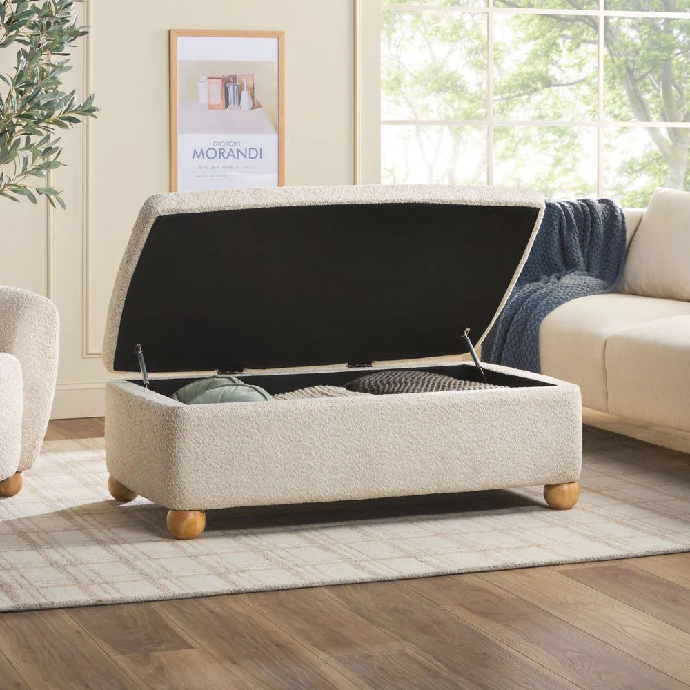 Linley Contemporary Boucle Upholstered Large Storage Ottoman
