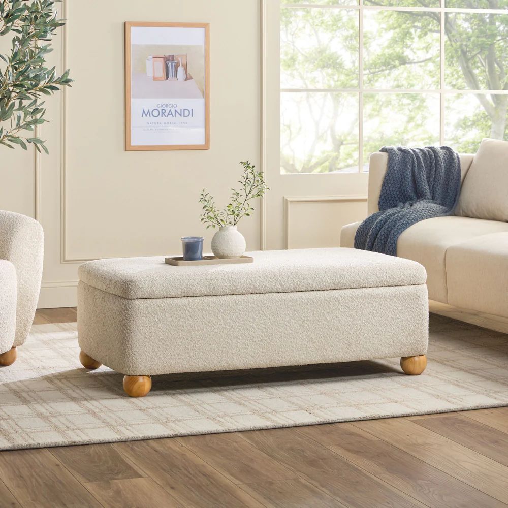 Linley Contemporary Boucle Upholstered Large Storage Ottoman