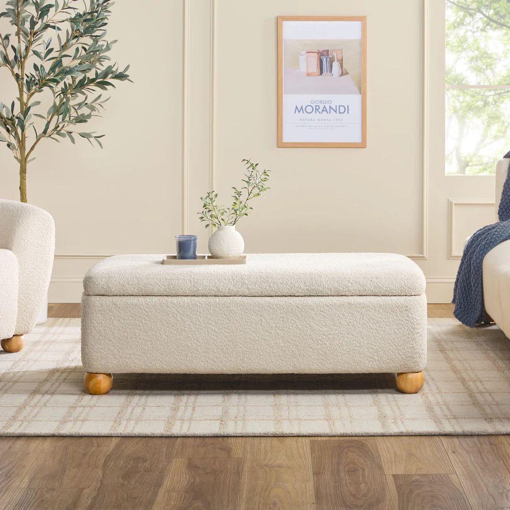 Linley Contemporary Boucle Upholstered Large Storage Ottoman