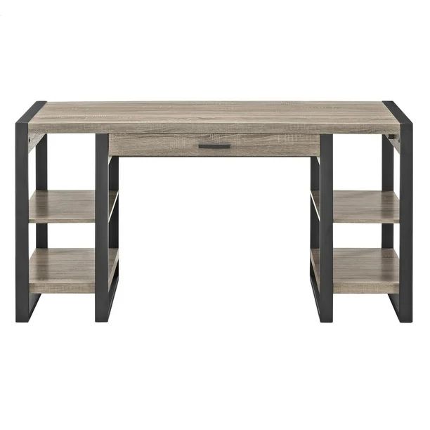 Industrial 4-Shelf Computer Desk with USB Port- Driftwood