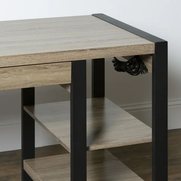 Industrial 4-Shelf Computer Desk with USB Port- Driftwood