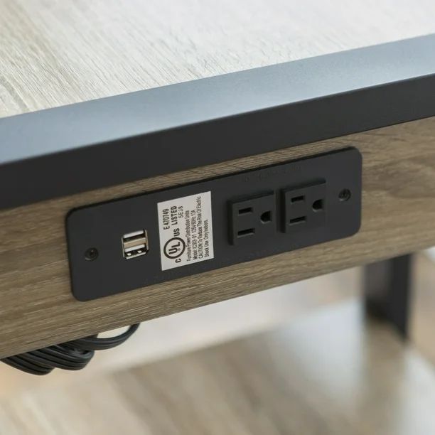 Industrial 4-Shelf Computer Desk with USB Port- Driftwood