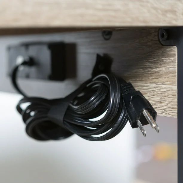 Industrial 4-Shelf Computer Desk with USB Port- Driftwood