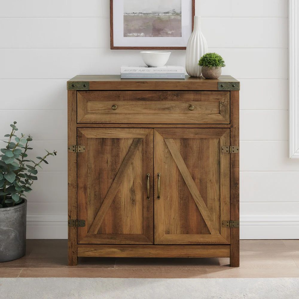 Barn Door Accent Cabinet - Rustic Oak