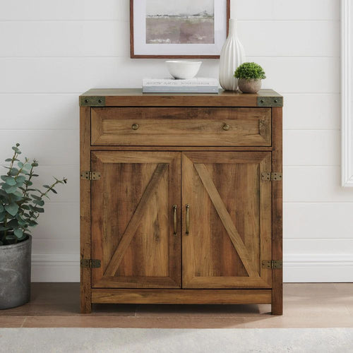 Barn Door Accent Cabinet - Rustic Oak