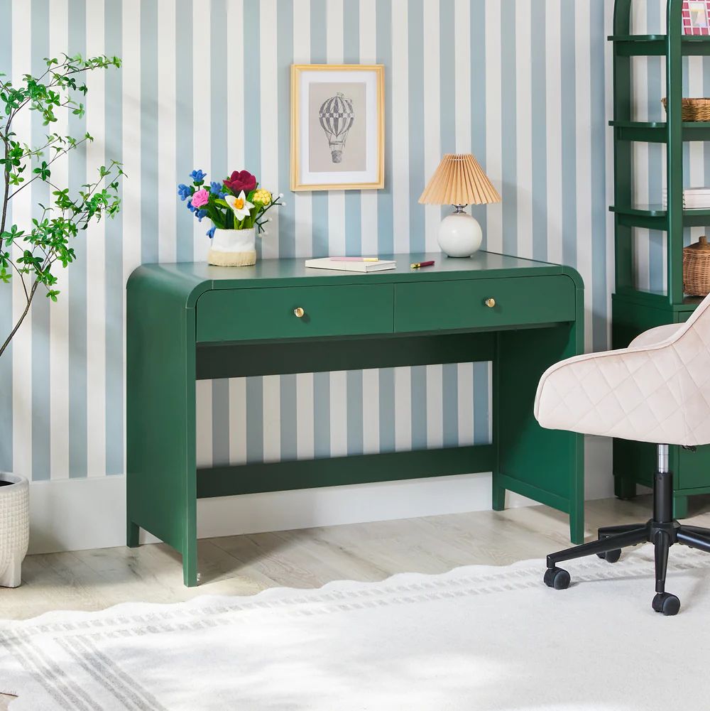 Zoey Modern Curve Design Writing Desk - Green