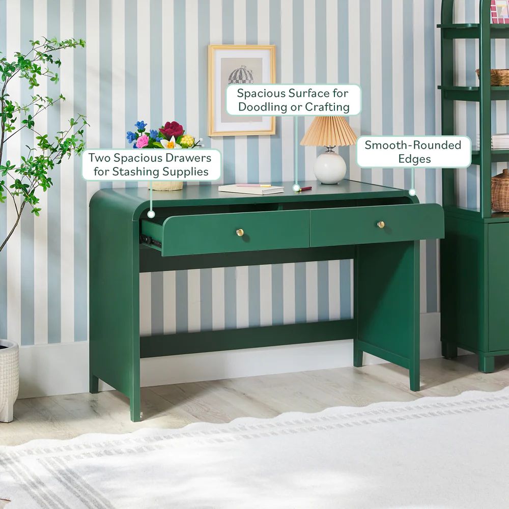 Zoey Modern Curve Design Writing Desk - Green