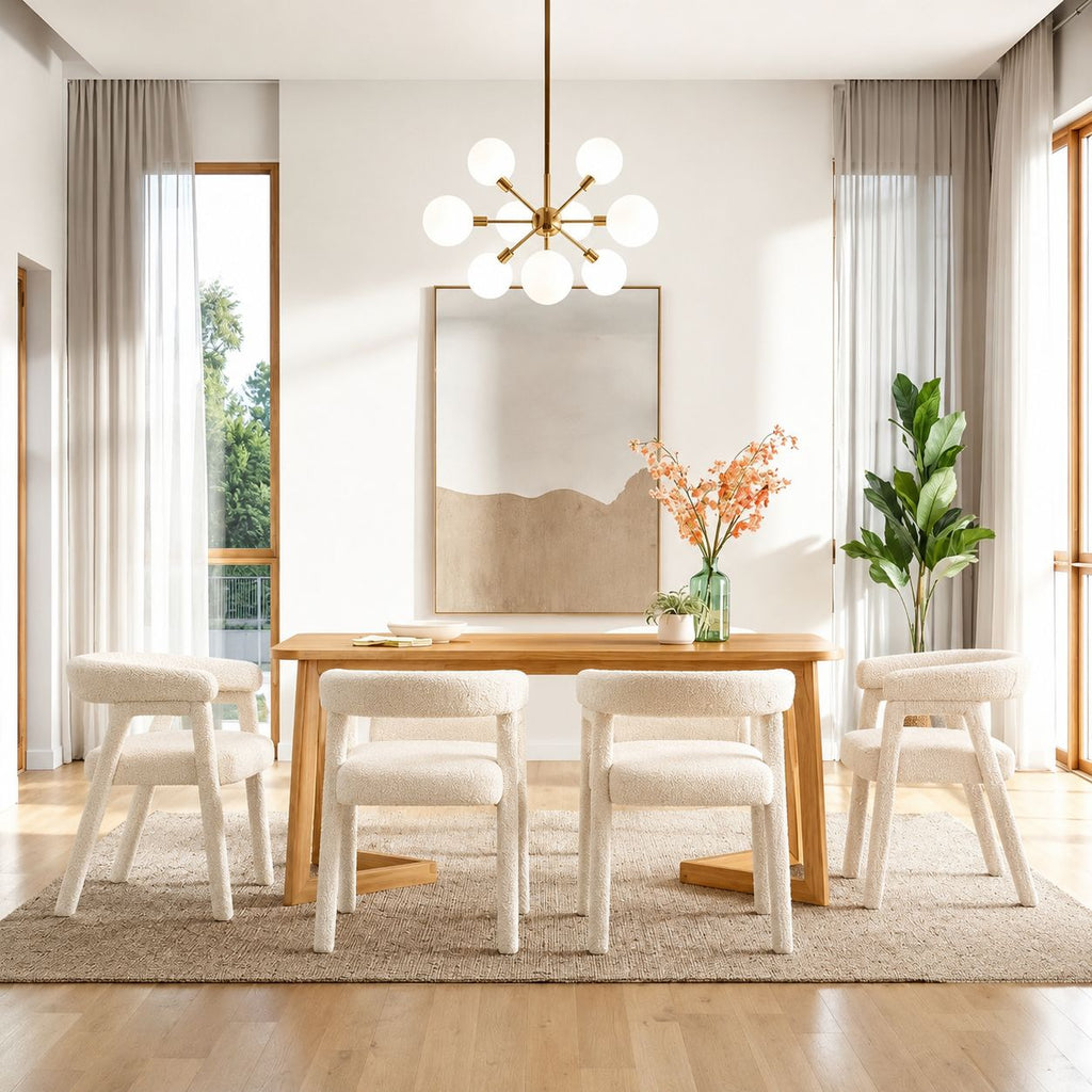Set of 4 Ezra Modern Boucle Solid Wood Rounded Back Dining Chair