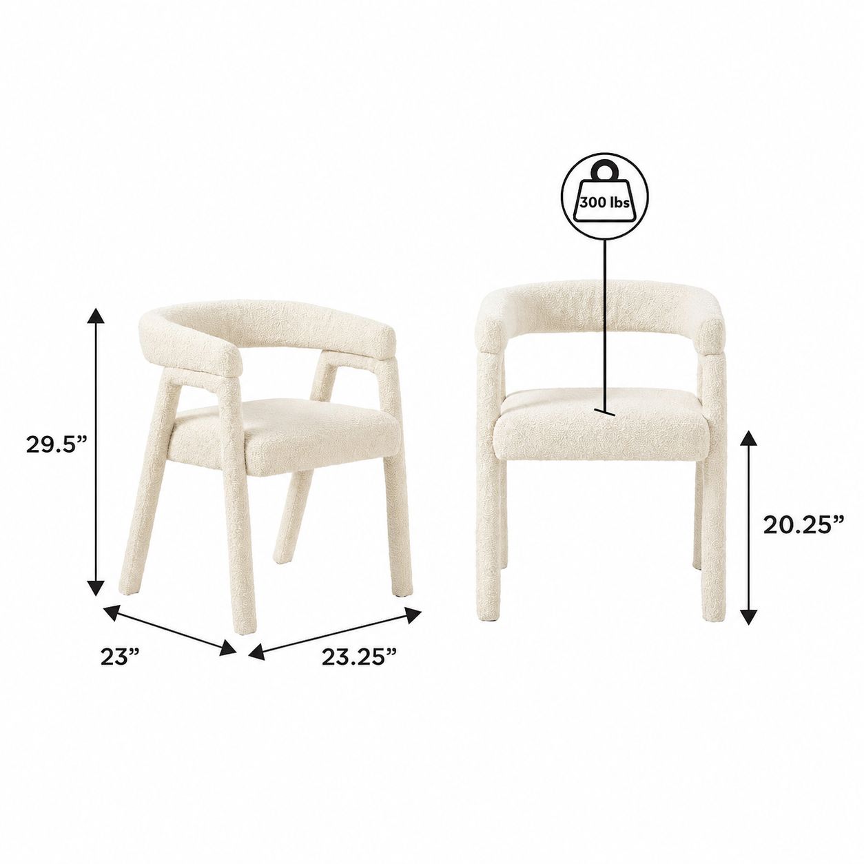 Set of 4 Ezra Modern Boucle Solid Wood Rounded Back Dining Chair