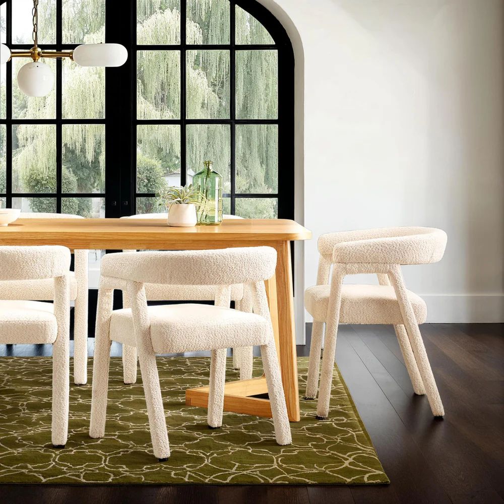 Set of 4 Ezra Modern Boucle Solid Wood Rounded Back Dining Chair