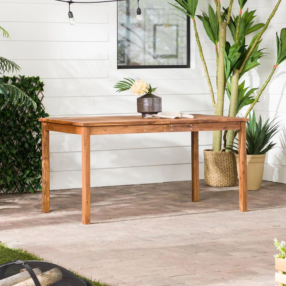 Contemporary Acacia Solid Wood Slat-Top Outdoor Dining Table - Brown