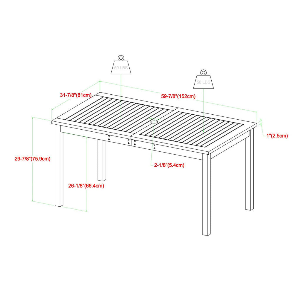 Contemporary Acacia Solid Wood Slat-Top Outdoor Dining Table - Brown