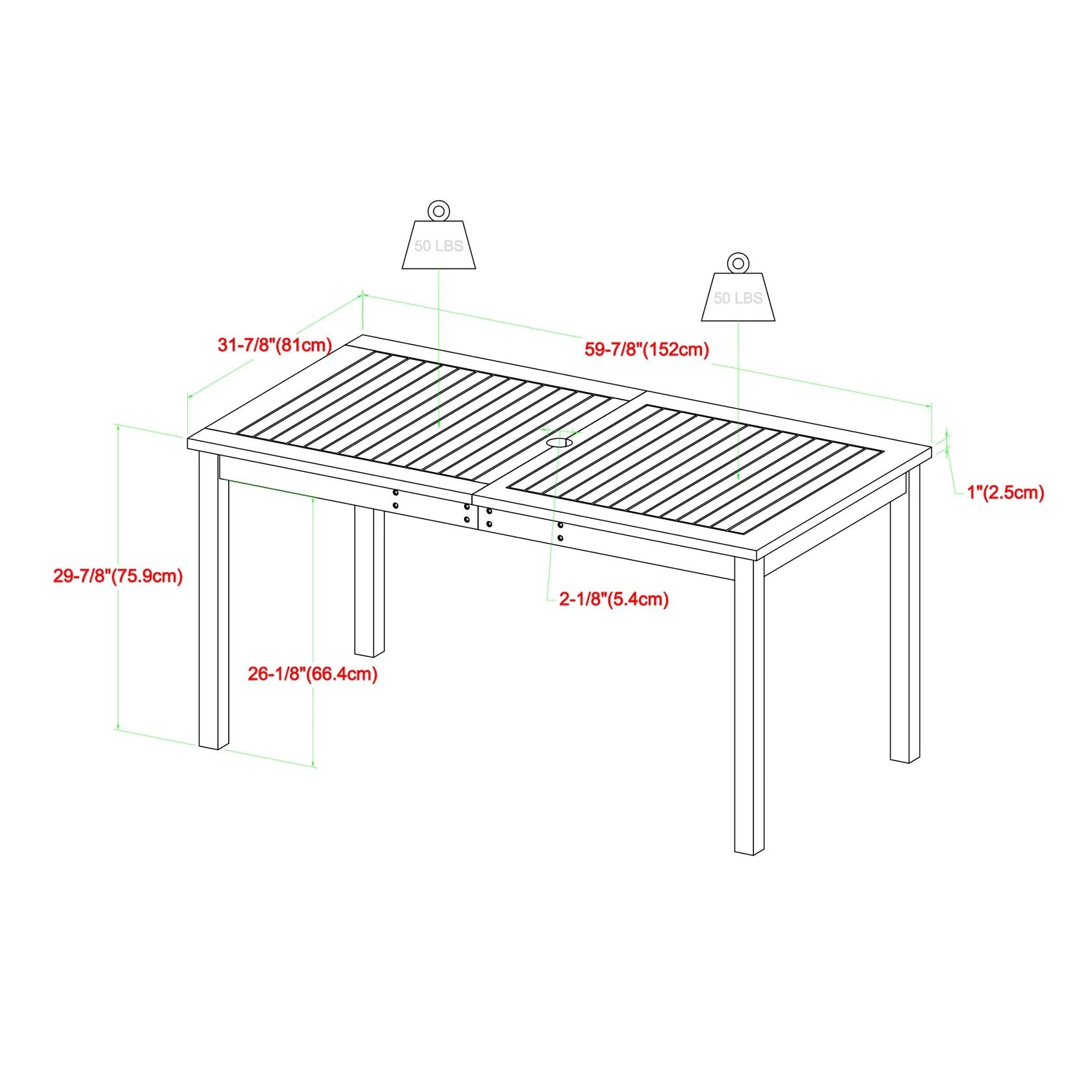 Contemporary Acacia Solid Wood Slat-Top Outdoor Dining Table - Brown