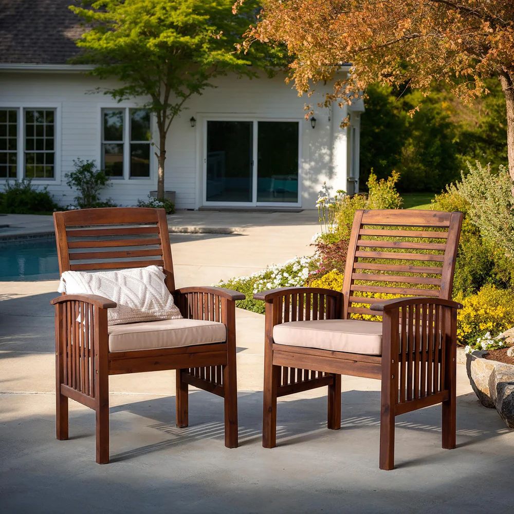Set of 2 Midland Outdoor Patio Solid Wood Chairs with Cushions