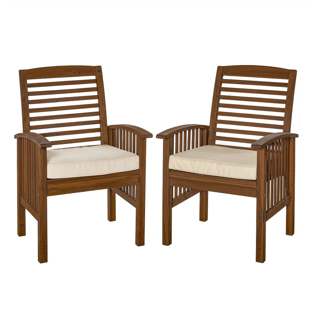 Set of 2 Midland Outdoor Patio Solid Wood Chairs with Cushions