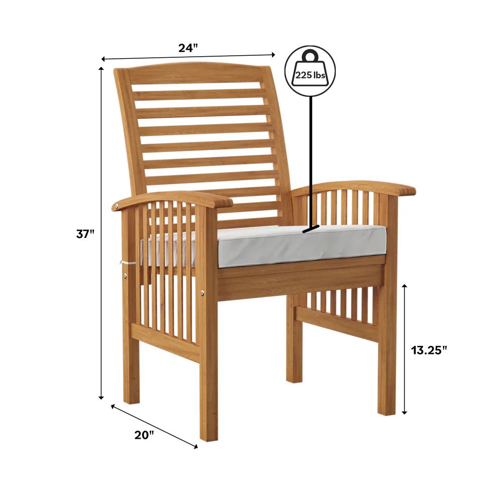 Set of 2 Midland Outdoor Patio Solid Wood Chairs with Cushions